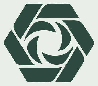 Hexagon Shutter Vortex Mark #e8efe9/#2d4a3e