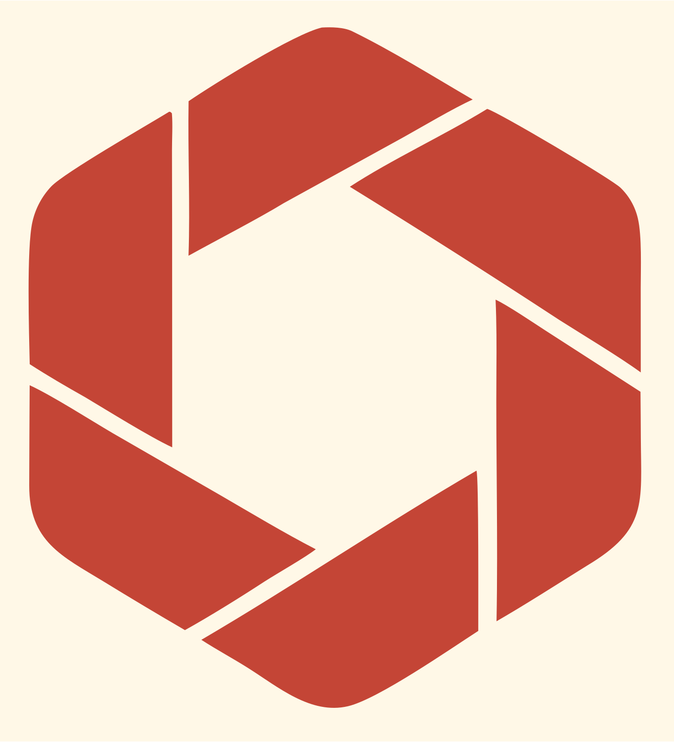 Hexagon Camera Shutter Logo #fff8e7/#c44536