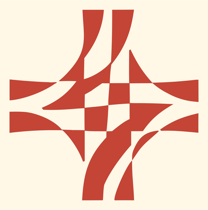Bold Crossroads Intersection Mark #fff8e7/#c44536