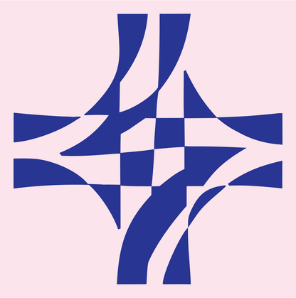 Bold Crossroads Intersection Mark #fce4ec/#283593