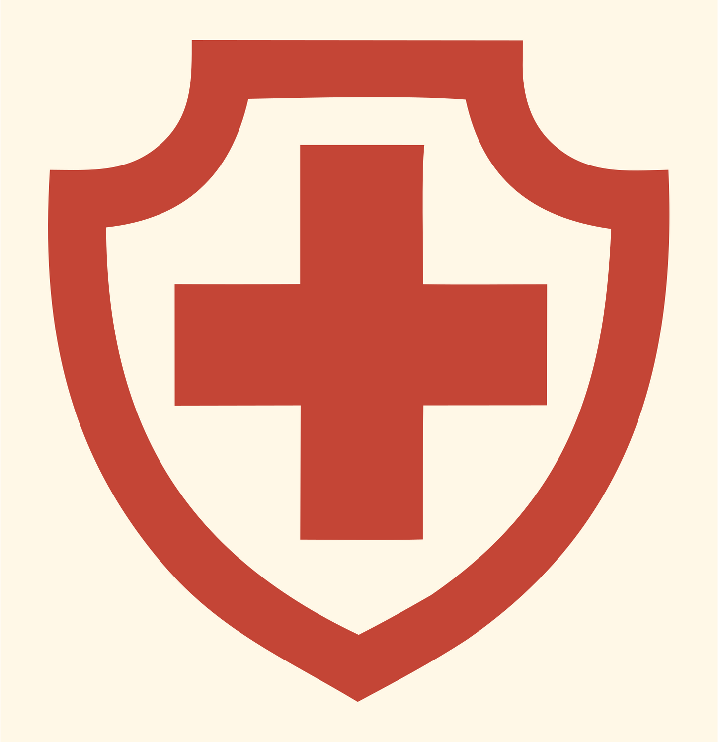 Bold Shield Cross Badge #fff8e7/#c44536