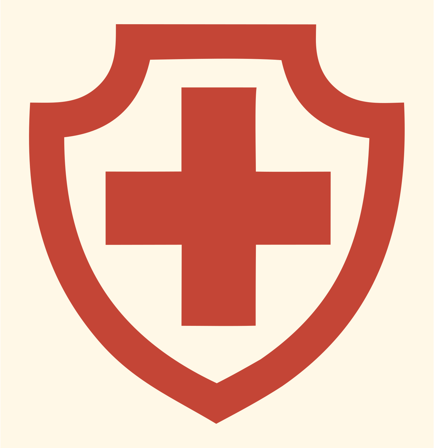 Bold Shield Cross Badge #fff8e7/#c44536