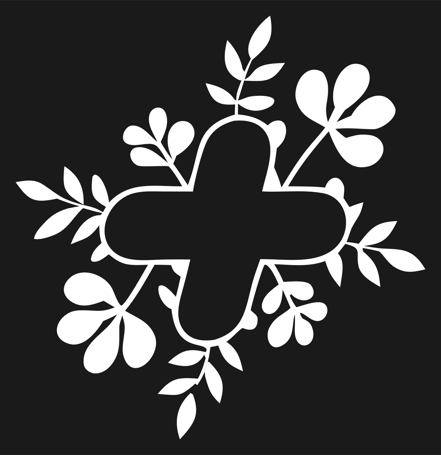 Leafy Plus Sign Emblem #1a1a1a/#ffffff
