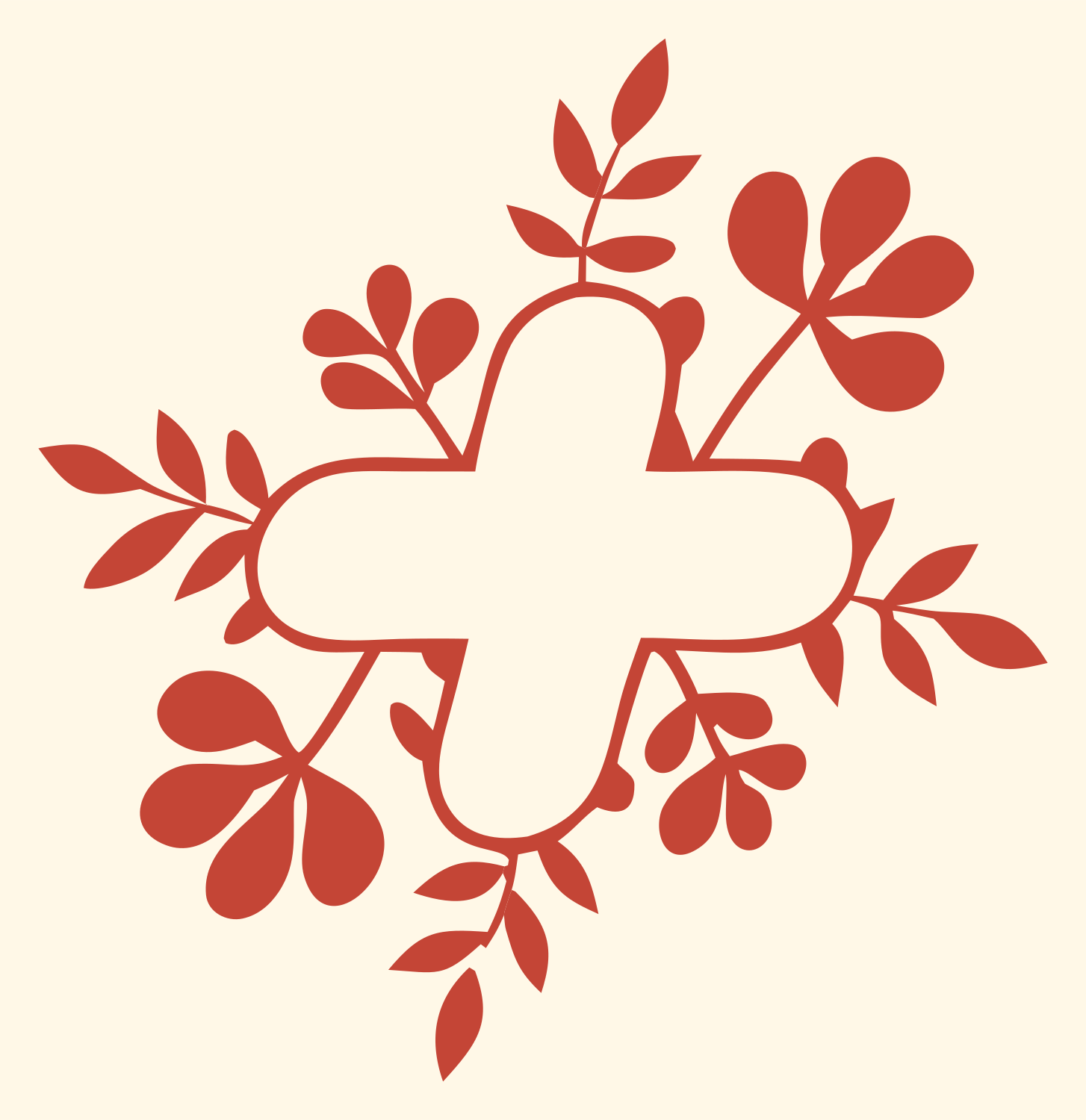 Leafy Plus Sign Emblem #fff8e7/#c44536