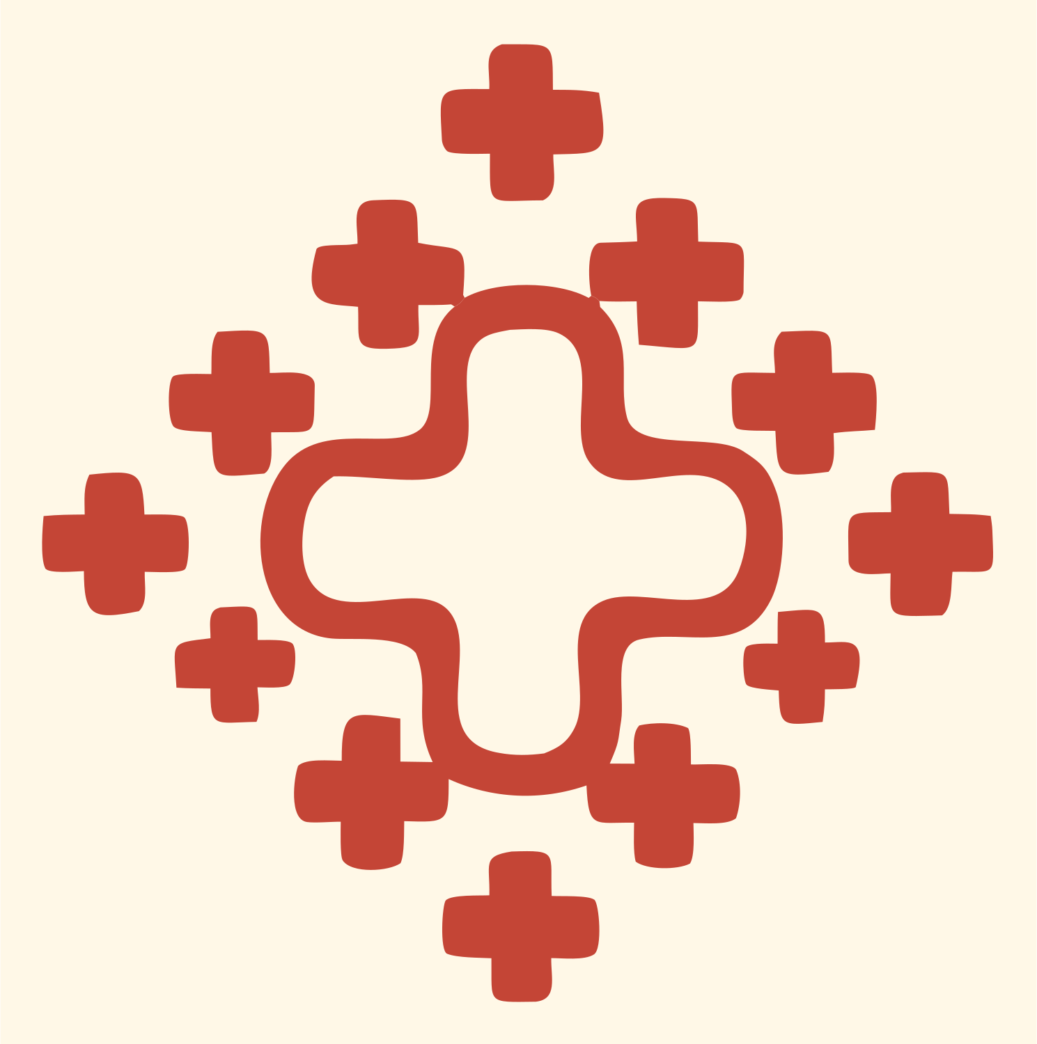 Monoline Cross Cluster Badge #fff8e7/#c44536