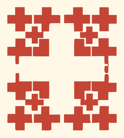 Pixel Grid Plus Crest #fff8e7/#c44536