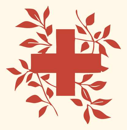 Botanical Cross Vine Badge #fff8e7/#c44536