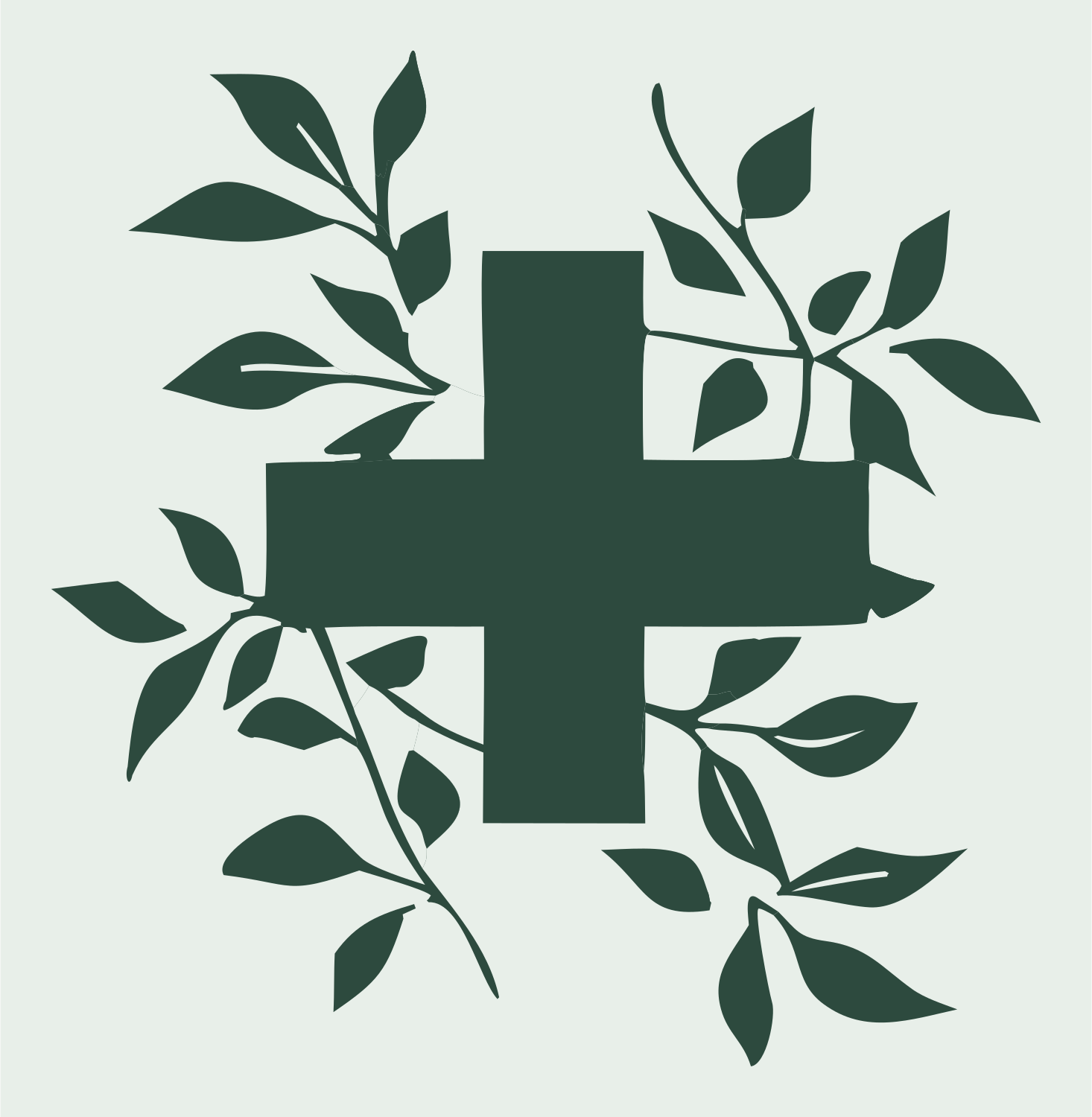 Botanical Cross Vine Badge #e8efe9/#2d4a3e