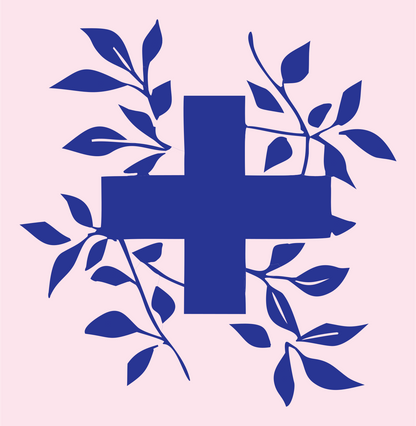 Botanical Cross Vine Badge #fce4ec/#283593