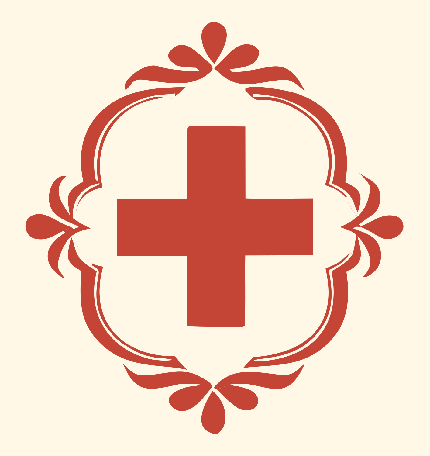 Ornate Cross Cameo Crest #fff8e7/#c44536