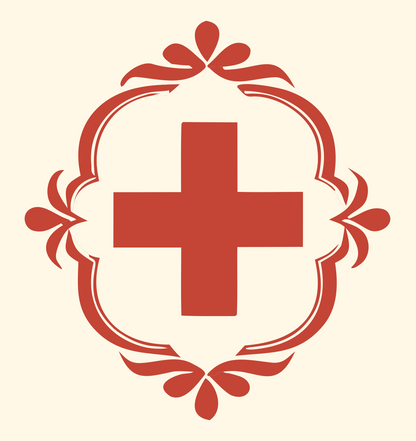 Ornate Cross Cameo Crest #fff8e7/#c44536