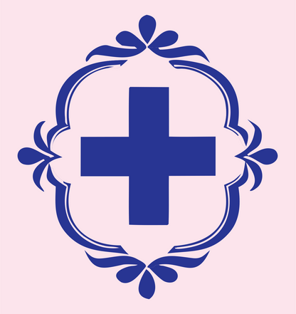 Ornate Cross Cameo Crest #fce4ec/#283593