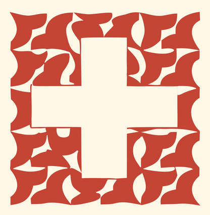 Bold Plus Patchwork Badge #fff8e7/#c44536