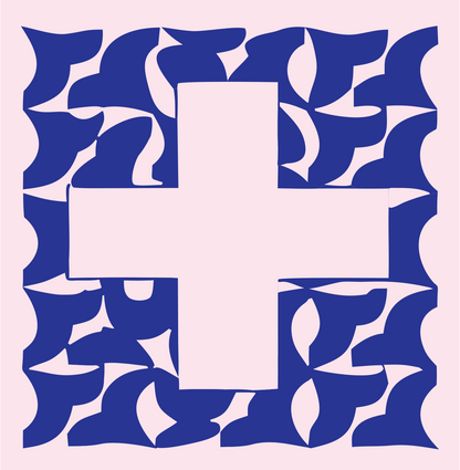 Bold Plus Patchwork Badge #fce4ec/#283593