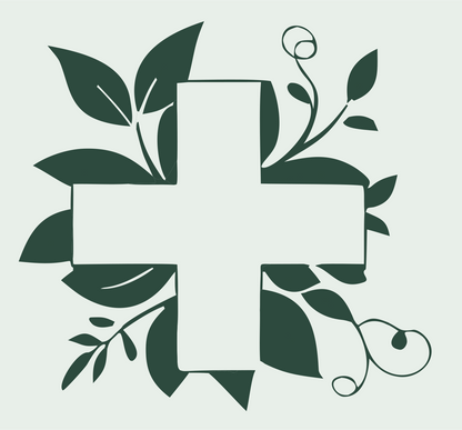 Floral Cross Bold Badge #e8efe9/#2d4a3e
