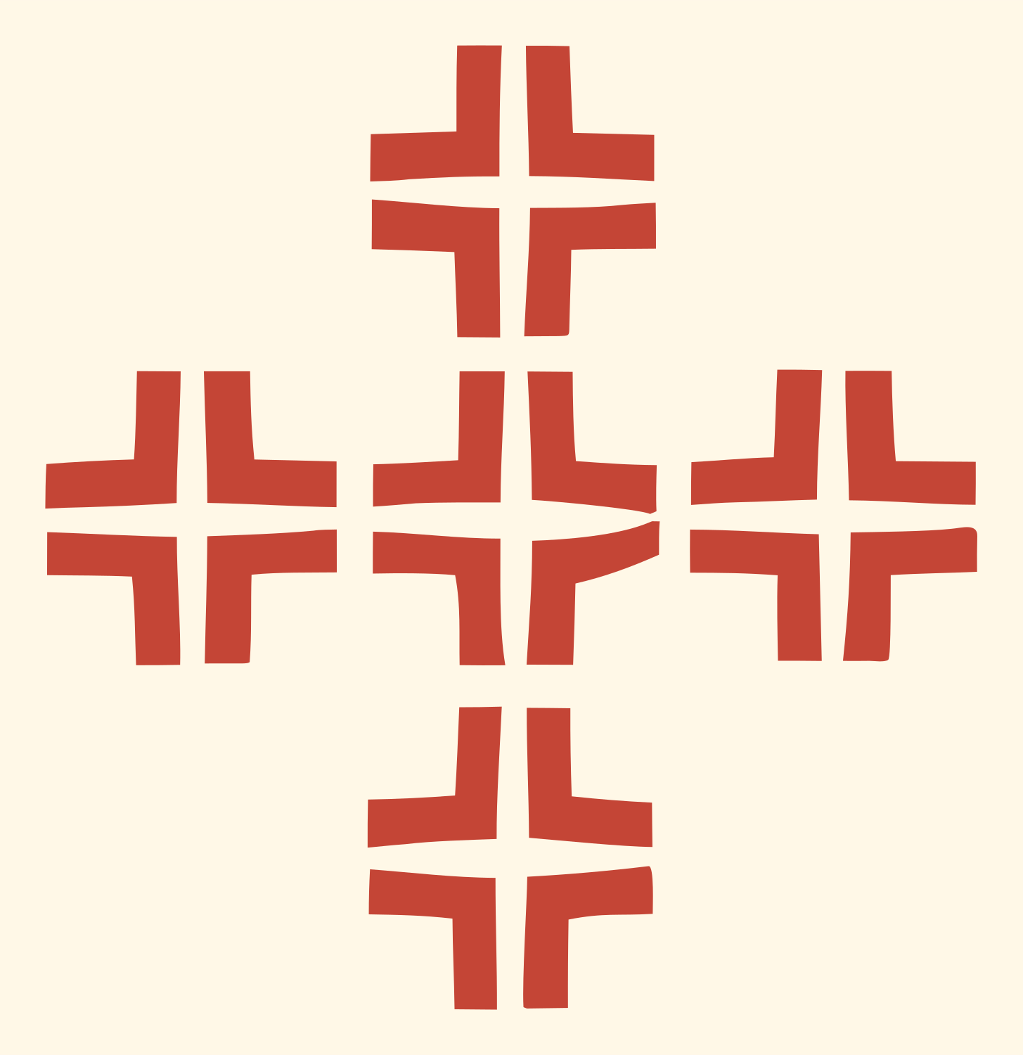 Chunky Cross Grid Emblem #fff8e7/#c44536