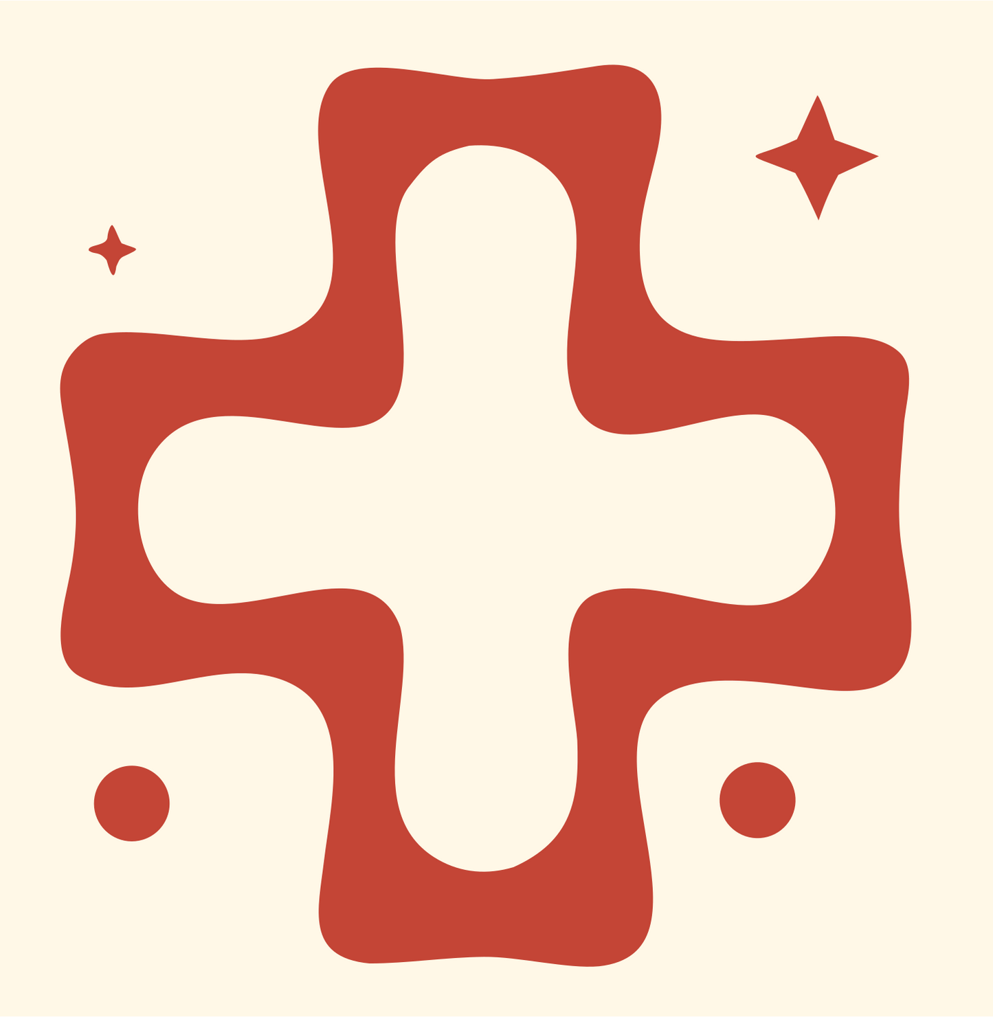 Blocky Plus Sparkle Badge #fff8e7/#c44536