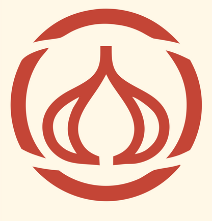 Monoline Garlic Ring Badge #fff8e7/#c44536