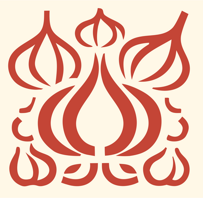Garlic Cluster Arrangement Badge #fff8e7/#c44536