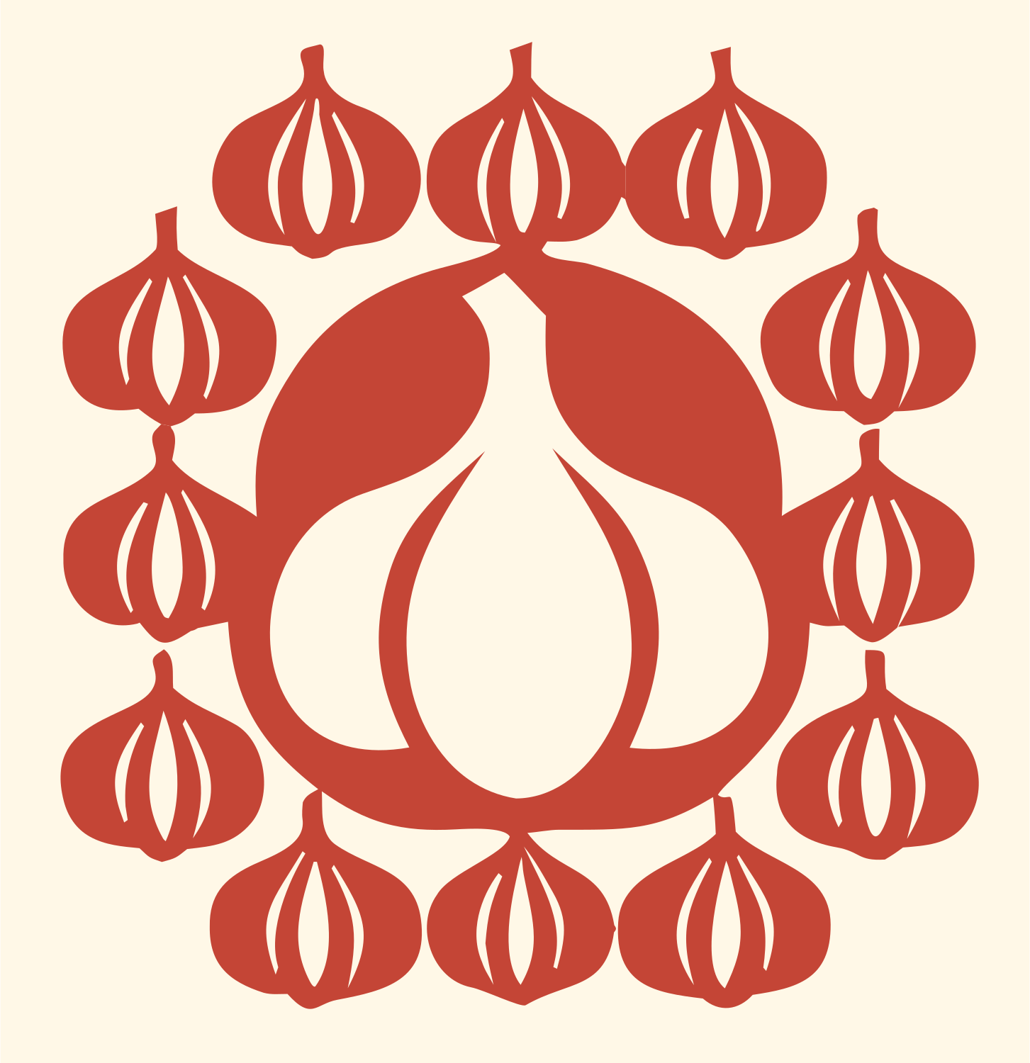 Garlic Radial Mandala Badge #fff8e7/#c44536