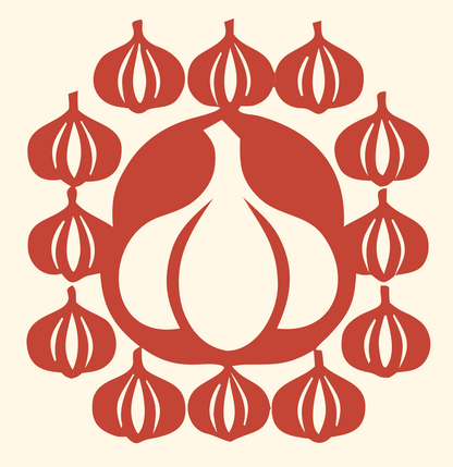 Garlic Radial Mandala Badge #fff8e7/#c44536