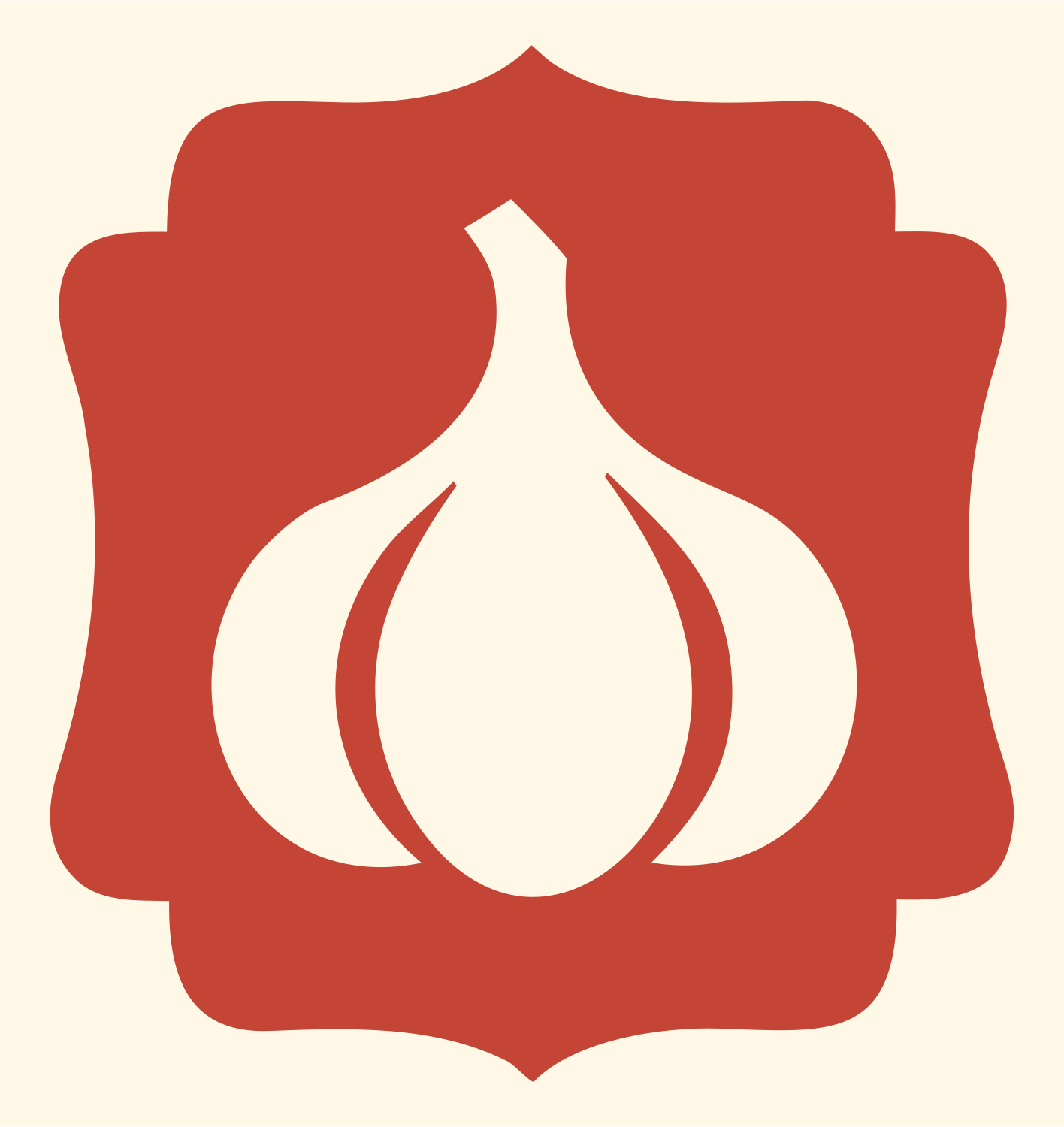 Garlic Bracket Frame Badge #fff8e7/#c44536