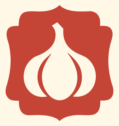 Garlic Bracket Frame Badge #fff8e7/#c44536