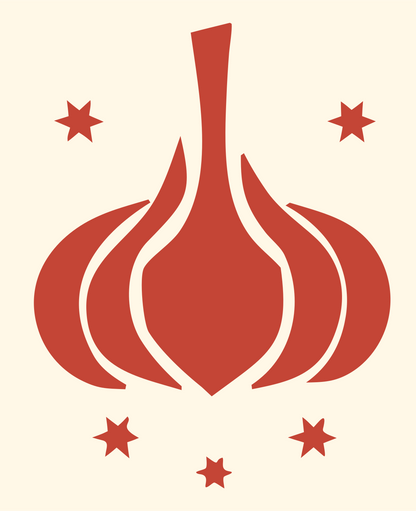 Bold Garlic Star Badge #fff8e7/#c44536