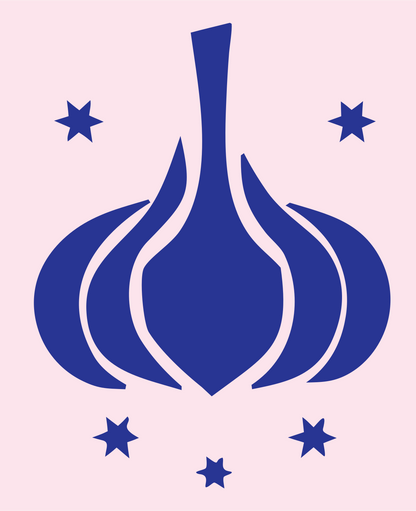 Bold Garlic Star Badge #fce4ec/#283593