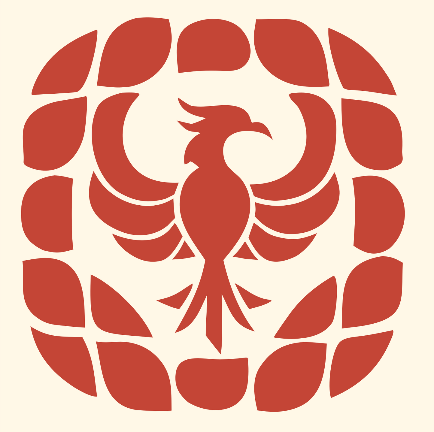 Geometric Phoenix Grid Badge #fff8e7/#c44536