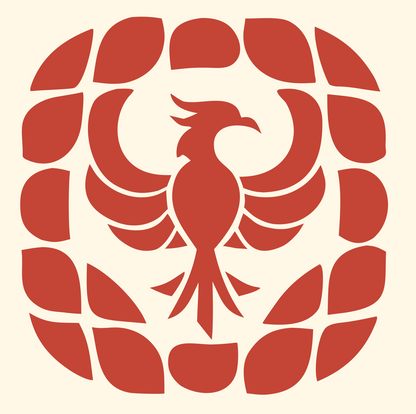 Geometric Phoenix Grid Badge #fff8e7/#c44536