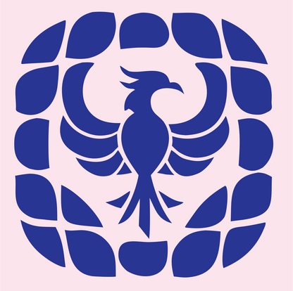 Geometric Phoenix Grid Badge #fce4ec/#283593