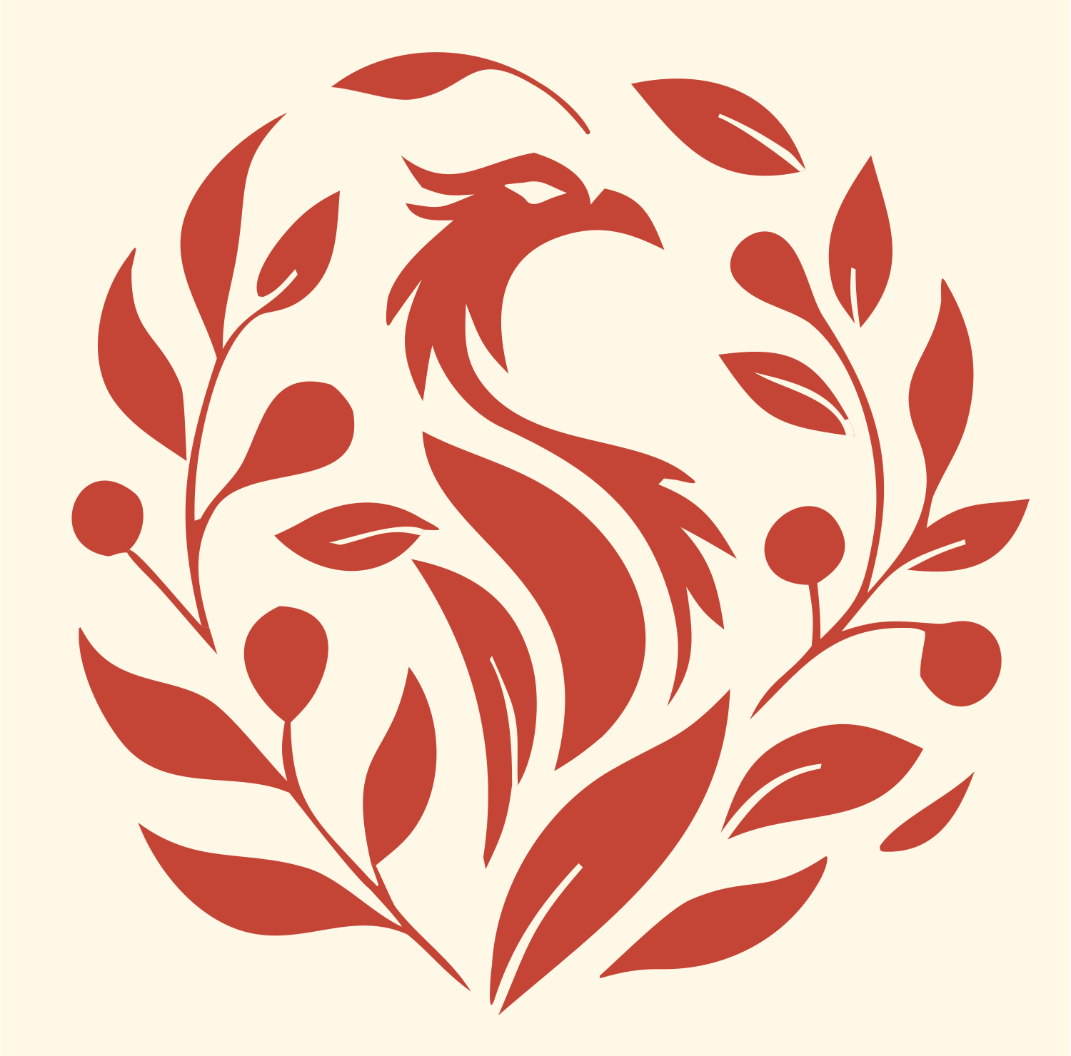 Phoenix Botanical Wreath Mark #fff8e7/#c44536