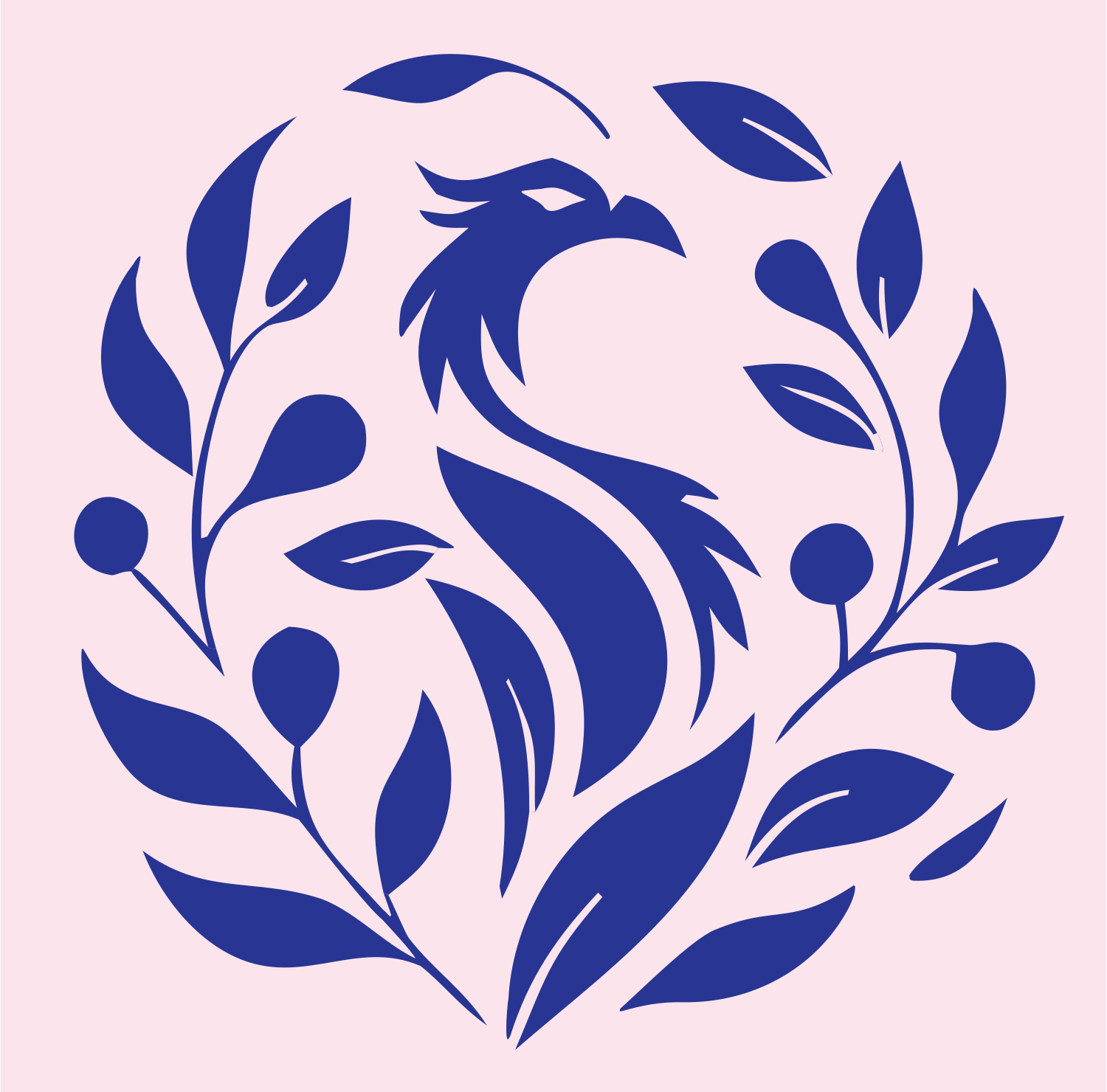 Phoenix Botanical Wreath Mark #fce4ec/#283593
