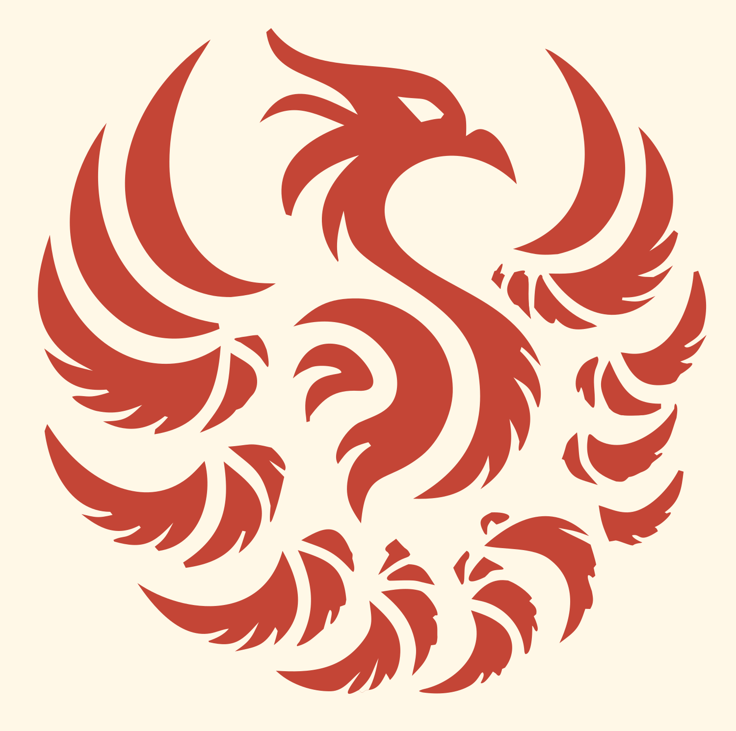 Tribal Phoenix Circle Badge #fff8e7/#c44536