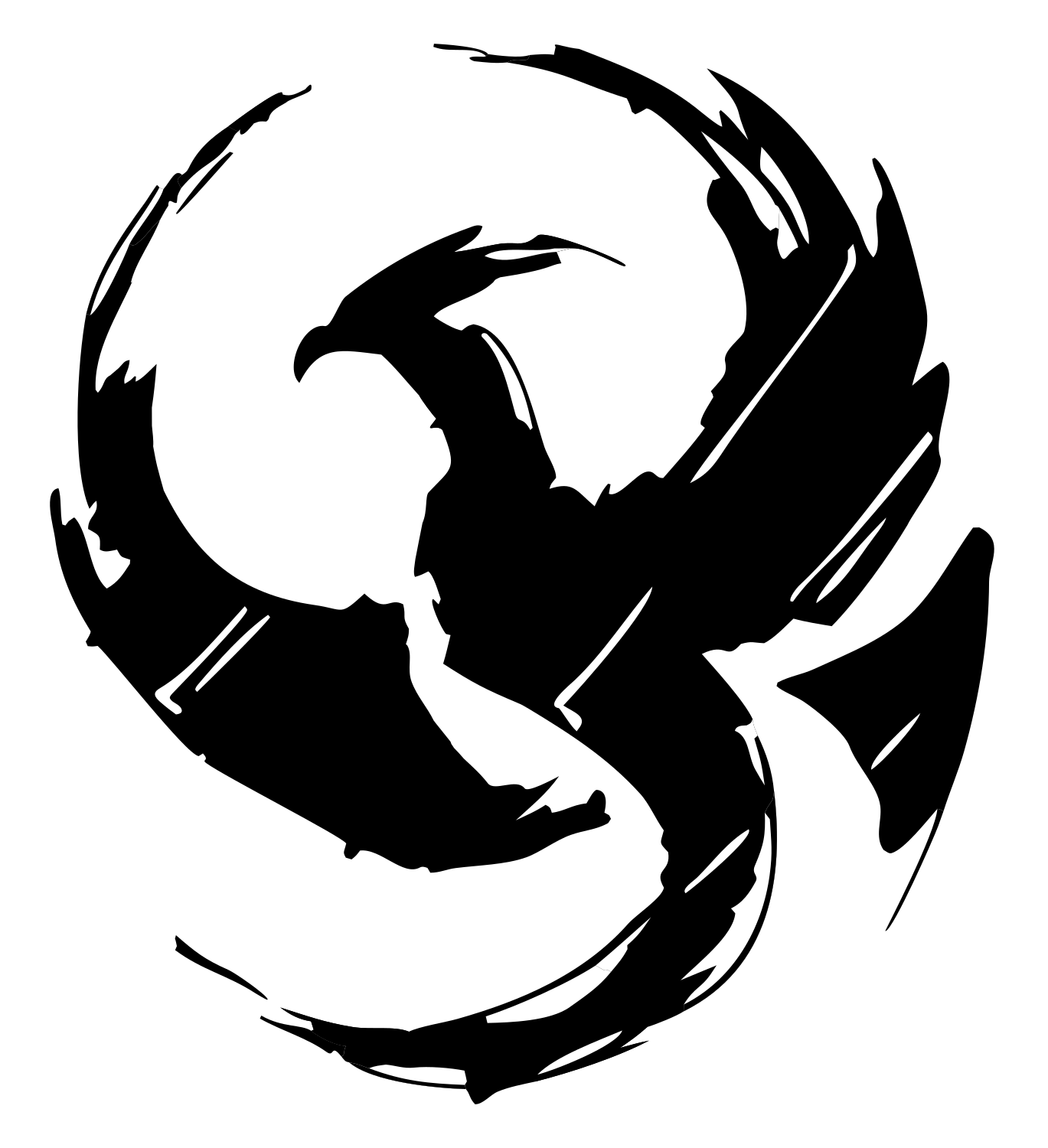 Brushstroke Phoenix Circle Logo #ffffff/#000000