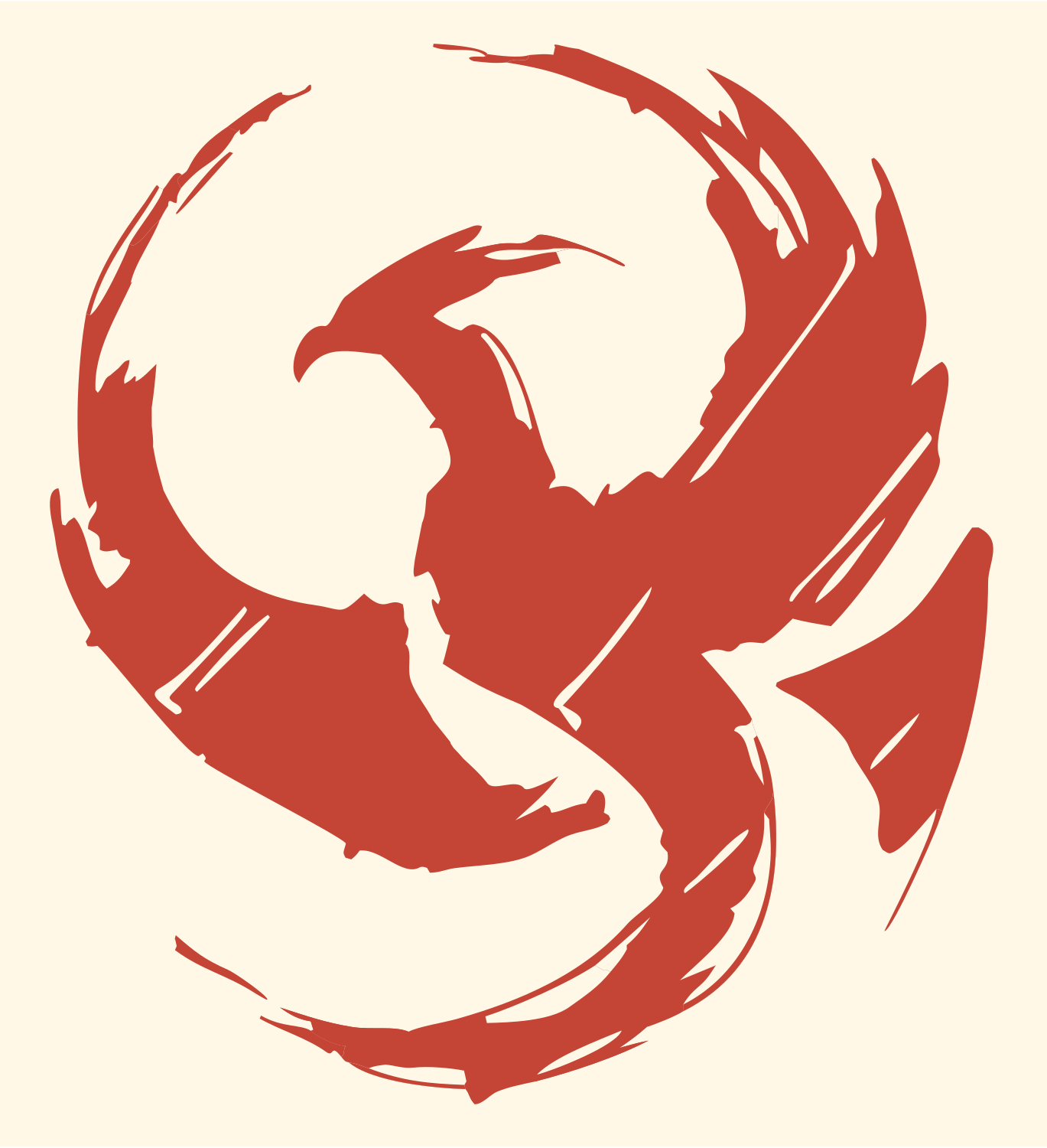 Brushstroke Phoenix Circle Logo #fff8e7/#c44536