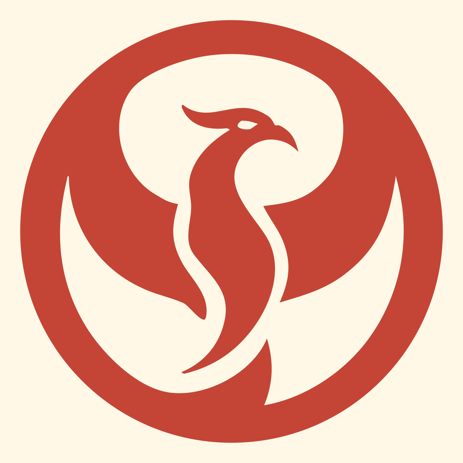 Negative Space Phoenix Circle Badge #fff8e7/#c44536