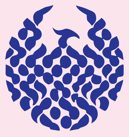 Phoenix Feather Mosaic Crest #fce4ec/#283593