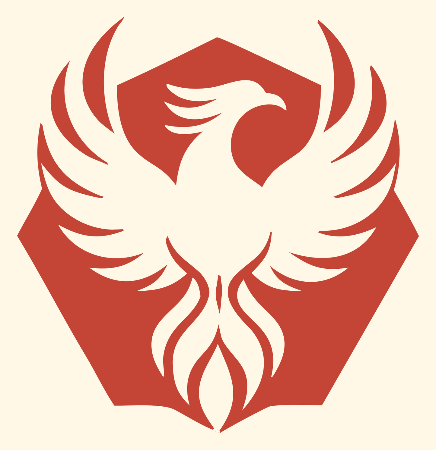 Negative Space Phoenix Hexagon Badge #fff8e7/#c44536