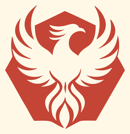 Negative Space Phoenix Hexagon Badge #fff8e7/#c44536