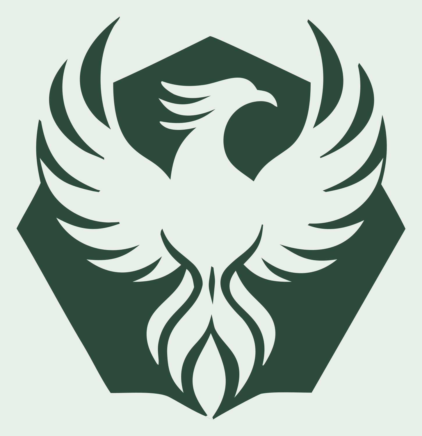 Negative Space Phoenix Hexagon Badge #e8efe9/#2d4a3e