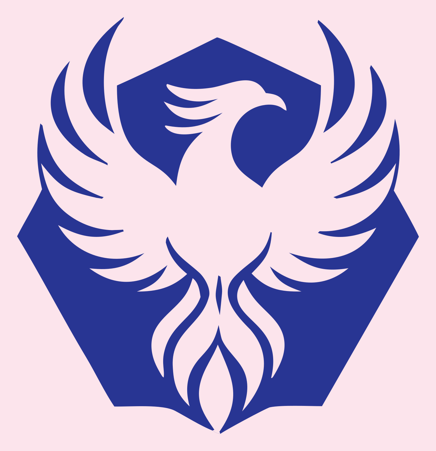 Negative Space Phoenix Hexagon Badge #fce4ec/#283593