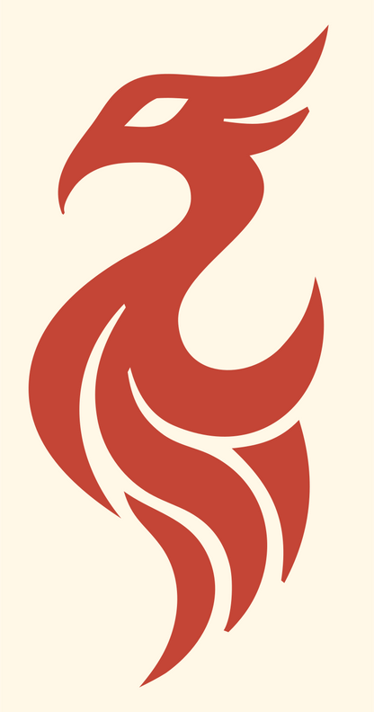 Negative Space Phoenix Tail Logo #fff8e7/#c44536
