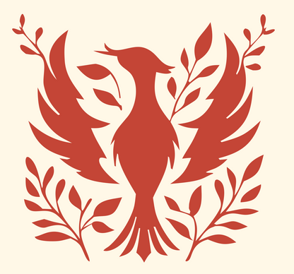 Phoenix Leafy Branch Badge #fff8e7/#c44536
