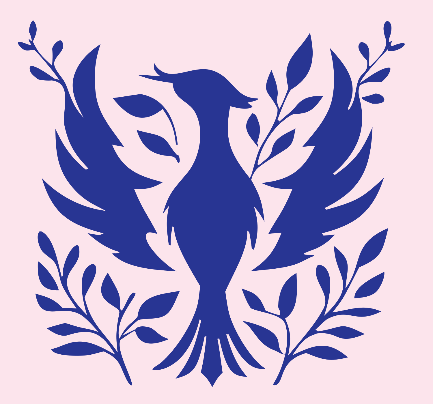 Phoenix Leafy Branch Badge #fce4ec/#283593