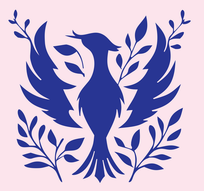 Phoenix Leafy Branch Badge #fce4ec/#283593
