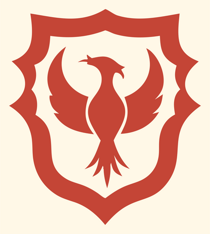 Blocky Phoenix Shield Badge #fff8e7/#c44536