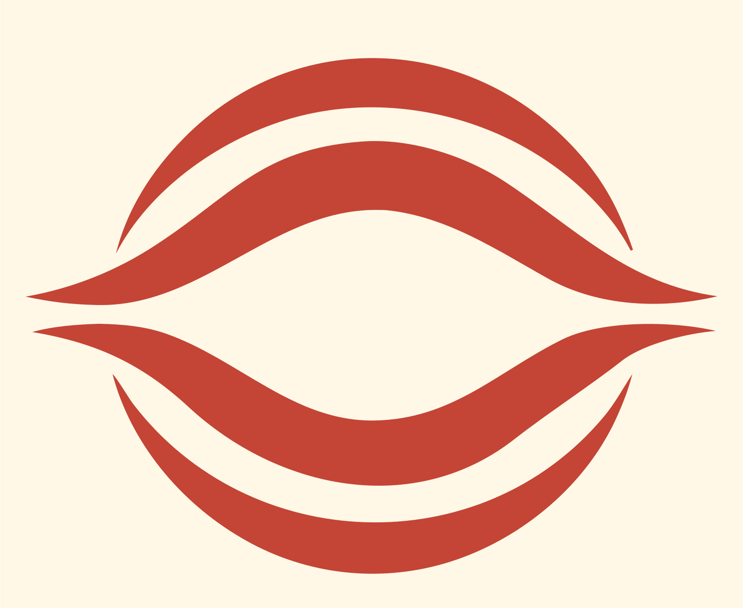 Negative Space Wave Lens Logo #fff8e7/#c44536