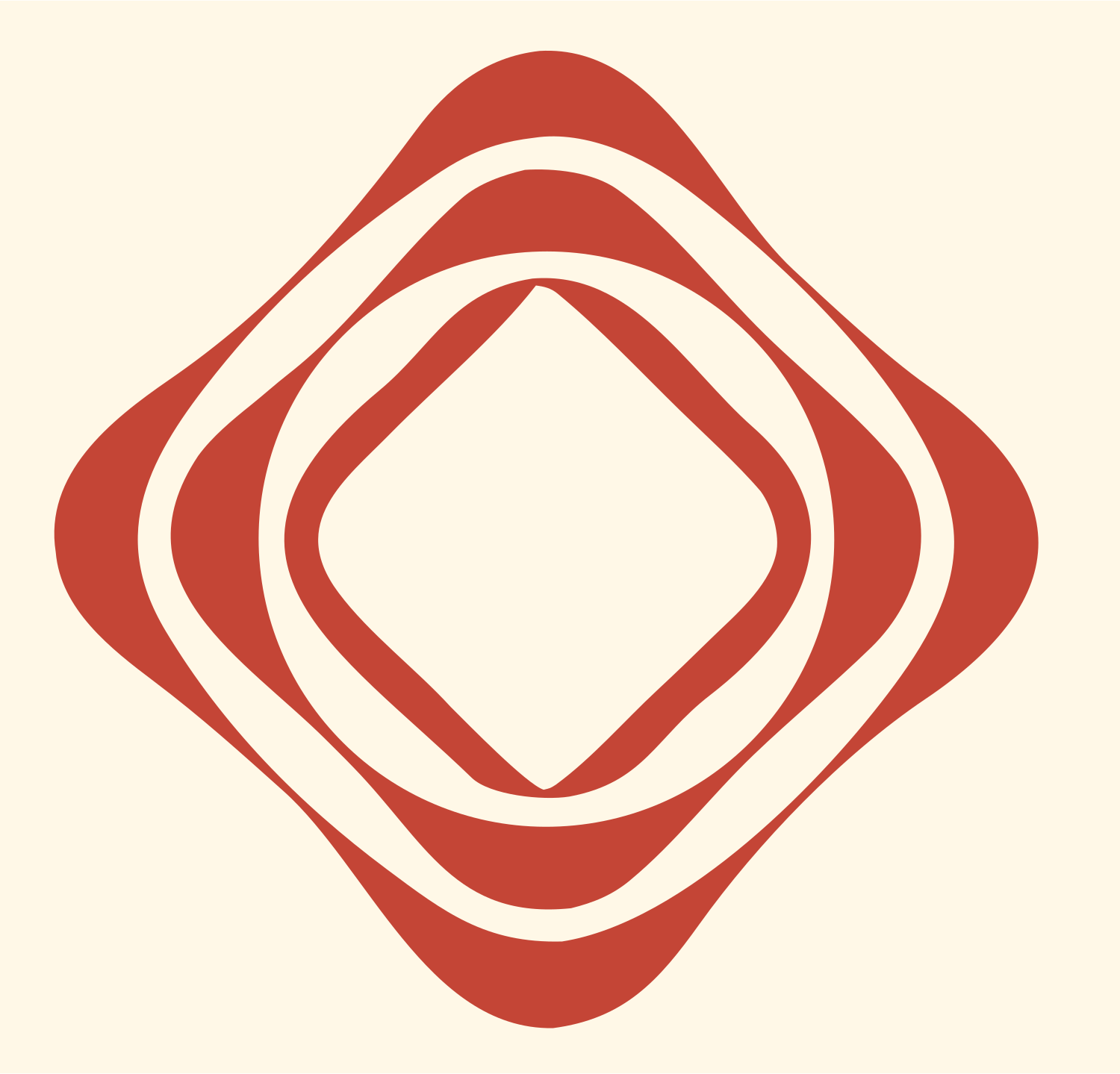 Nested Diamond Rings Badge #fff8e7/#c44536